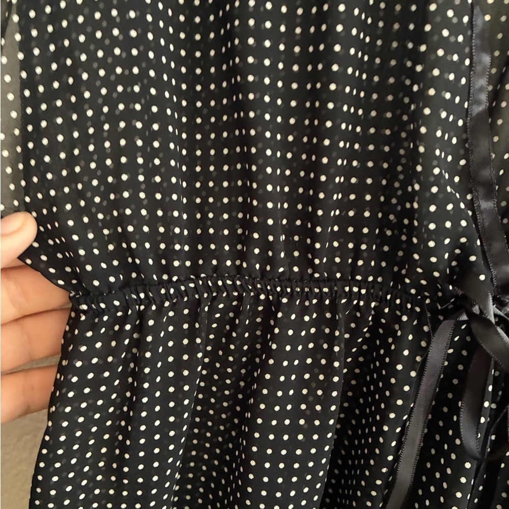 New Tower Black Sheer White Polka Dots Pattern S - Picture 10 of 12
